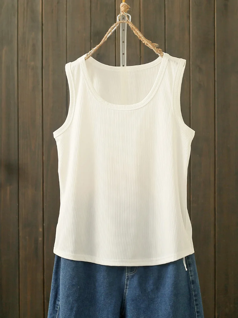 Summer Loose Knitted Sleeveless Vest Women's Inner Wear Base Shirt Large Size 200 Pounds Spiral Ribbed Multiple Colors Available