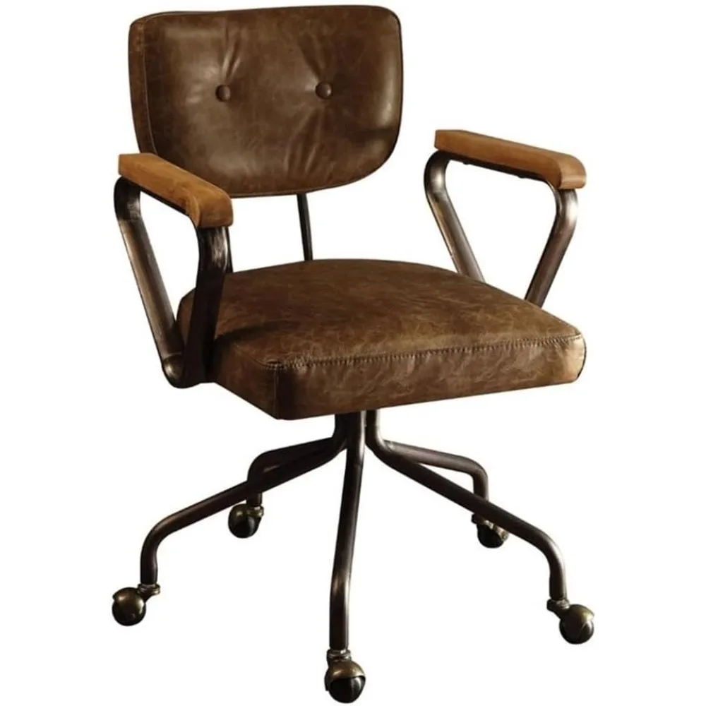 

Vintage Brown Leather Swivel Chair for Office Use