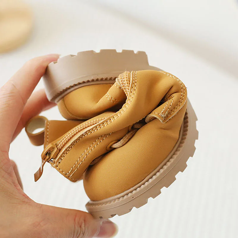 Early Autumn Children Leather Boots Baby Soft Cow Muscle Sole Single Boots Girls Retro High-top Boots Students Performance Boots