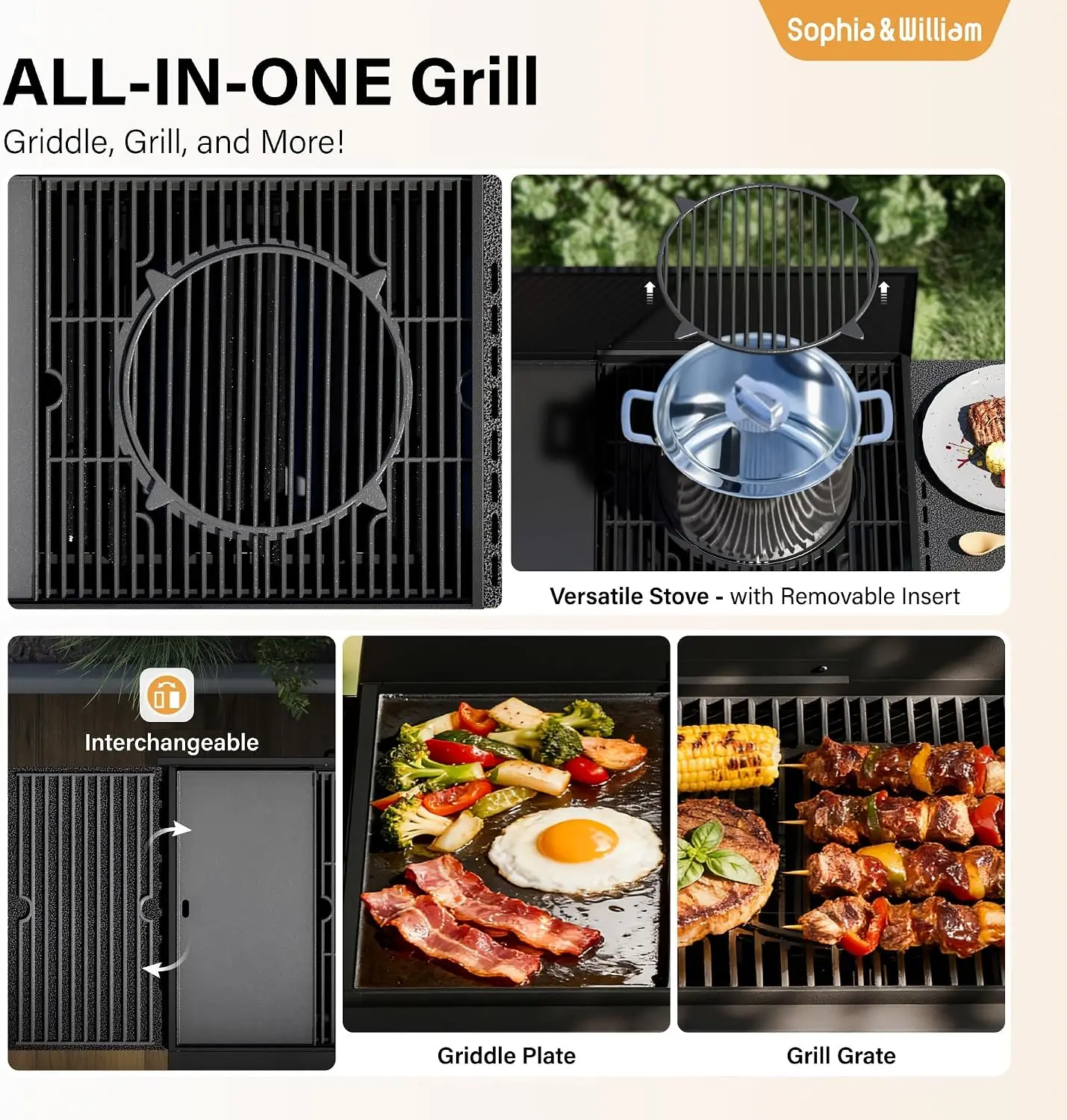 4-Burner Gas Grill Griddle Combo with Stove, 482 SQ.IN.Cooking Area, 52,000 BTU Propane Barbeque Grills Outdoor Cooking with Two