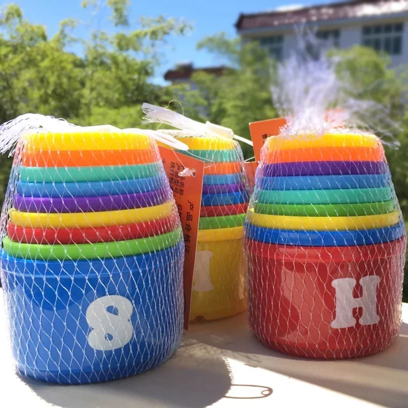 9PCS Stacking Cups Stackable Rainbow Tower with Numbers Letters Shapes Children's Educational Montessori Toys Beach Kids ﻿Gifts