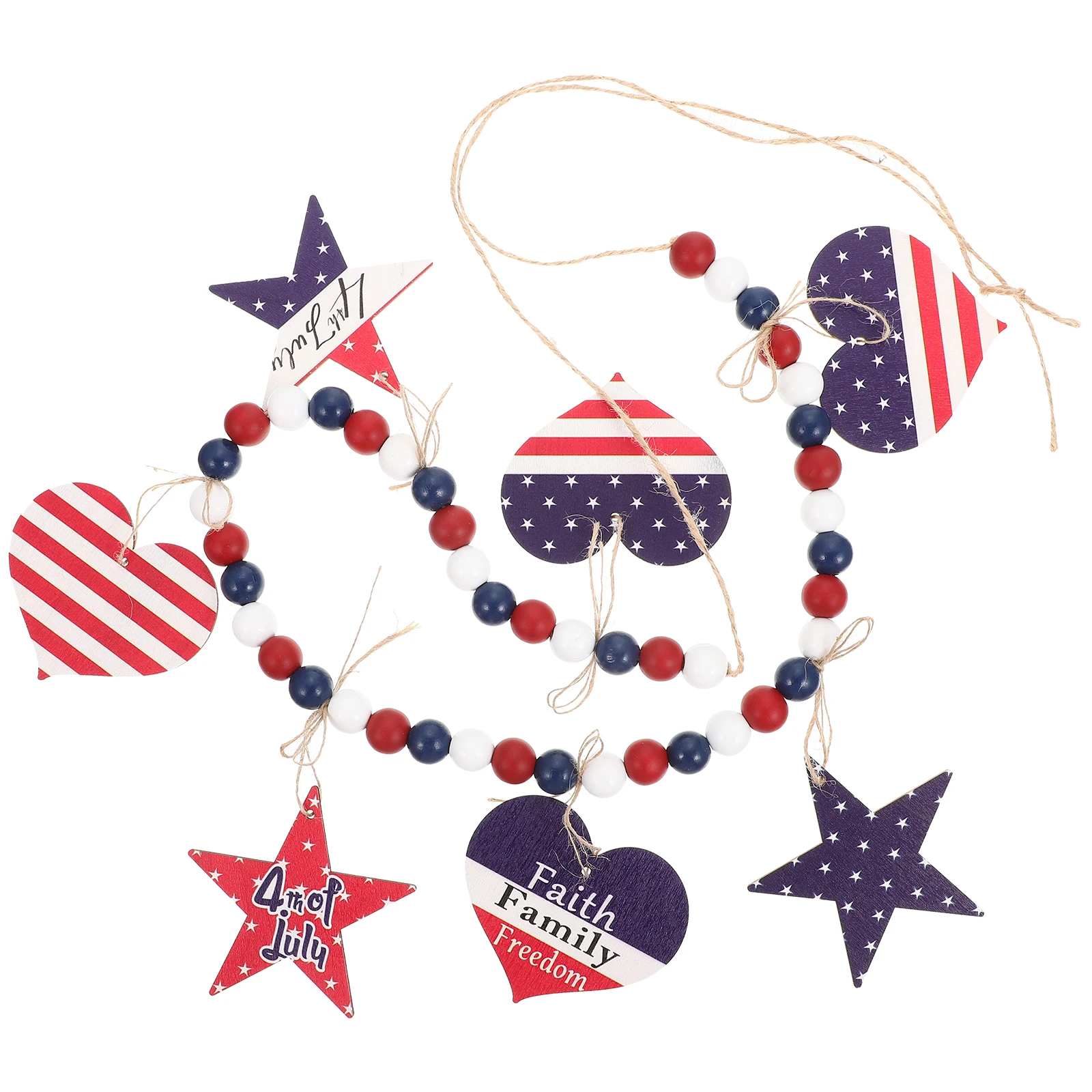 

Wooden Bead Garland Decorative Hanging Ornaments Party Store Home Garden Independence Day Flag Reusable Safe Material