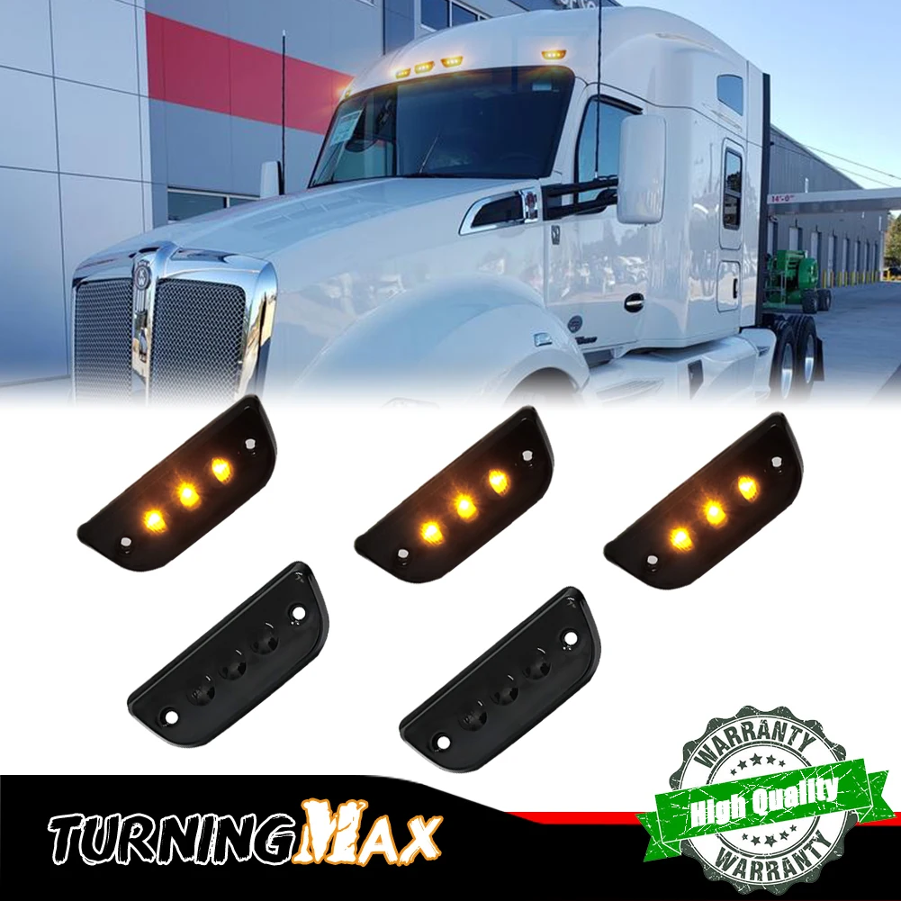 

5 шт. отделка супер яркий янтарно-желтый полностью светодиодный передний габаритный фонарь на крыше кабины для Kenworth T680 T770 T880, Peterbilt 579 Semi-Truc