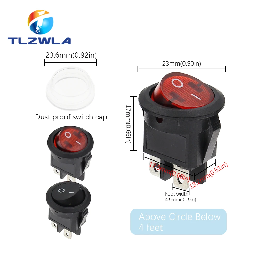 1PCS ON/OFF Round Rocker Switch LED illuminated Car Dashboard Dash Boat Van 12V 24V / 6A 250V / 10A 125V 2/3/4PIN Switch 20MM