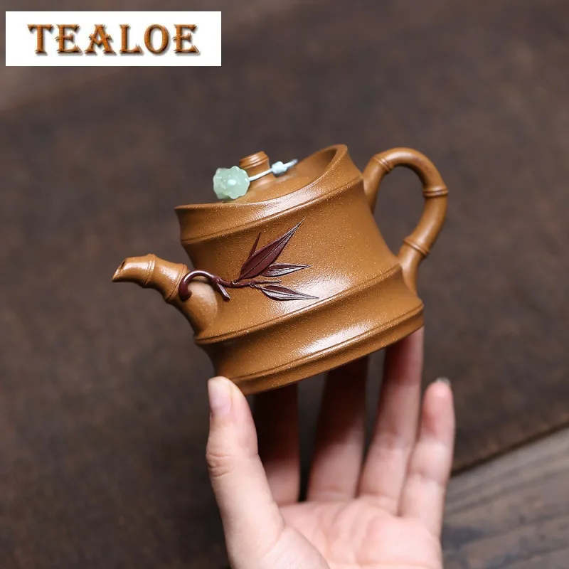 

120 мл чайник ручной работы Исин из фиолетовой глины, бамбуковый горшок ручной работы, чайник из необработанной руды, грязевой чайник с заварочным устройством, китайский набор для чая Zisha