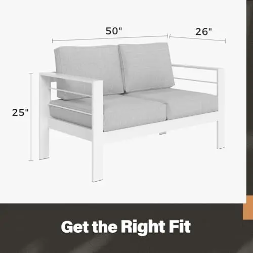 Outdoor Loveseat Patio Furniture Sofa, All-Weather Metal Outdoor Couch with Cushions,Light Grey