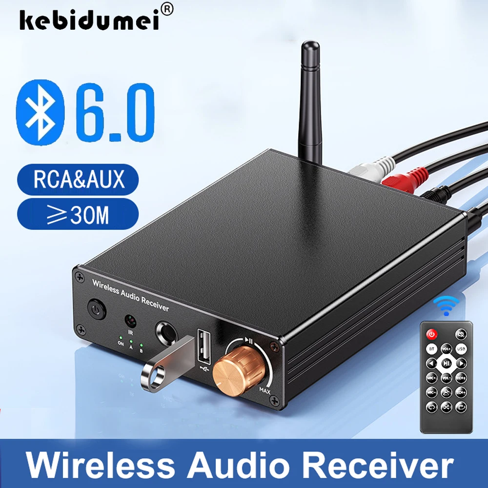 Bluetooth 6.0 Audio Transmitter Receiver 3.5mm AUX/RCA/USB/6.5MM Microphone Karaoke Wireless Adapter HiFi Stereo Amplifier