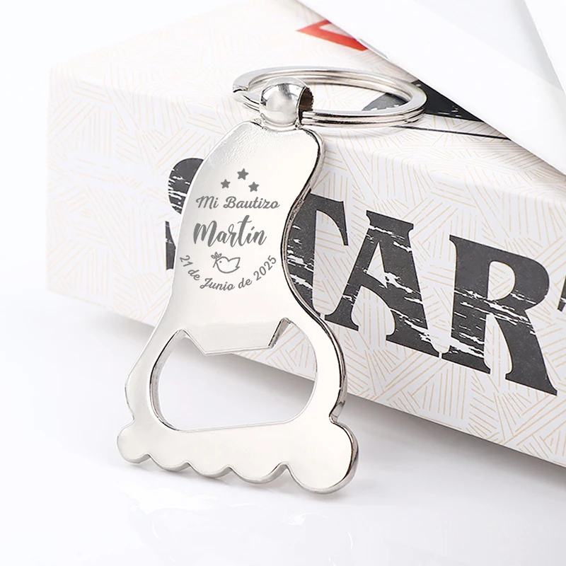 Baptism Gift for Guest Personalized Foot Shaped Keychain Bottle Opener Baby Shower Souvenir 1st Birthday Celebration Party Favor