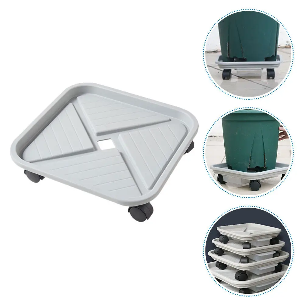 Thick Plastic Flower Pot Tray Square Shape Universal Wheel Potted Stand Rack Movable Planter Rolling Flower Pot with Water