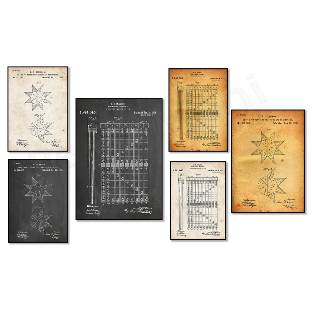 Educational Math Apparatus 1919 Patent Art, Device for Teaching Fractions and Percentages 1888 Patent Print, Math Poster Gift