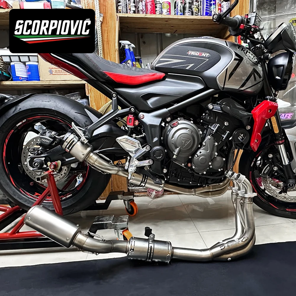 ل ترايدنت دايتونا النمر 660 2021-2023 دراجة نارية العادم الجبهة رأس ربط الأنابيب المقاوم للصدأ 51 مللي متر الهروب المنوع #2