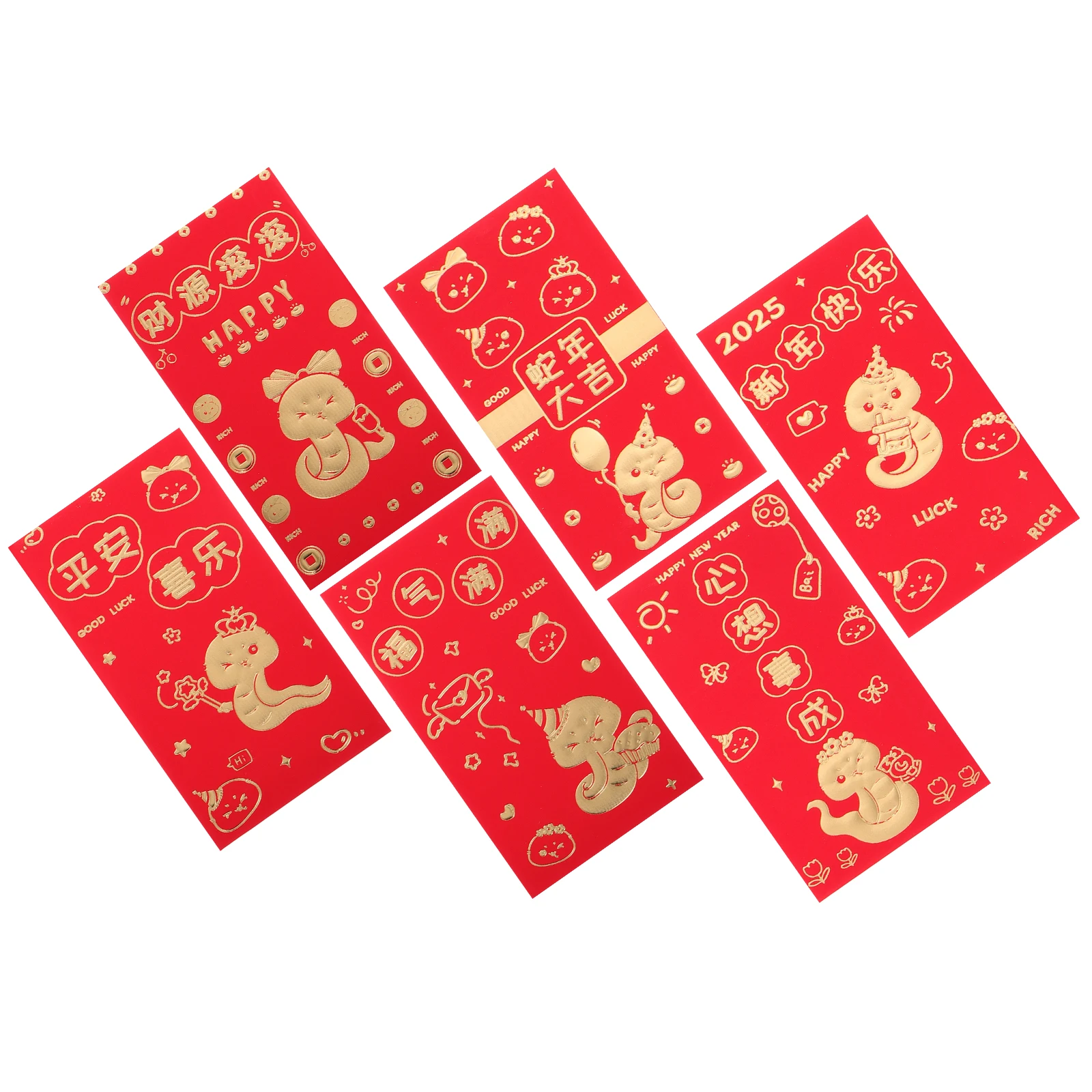 

6pcs New Year Red Envelope Bags Snake Year Design Festival Lunar Wedding Money Envelopes Large Capacity Zipper Cartoon