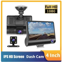 Dash Cam Car DVR 4 Inch Full HD 1080P 3 Lens Auto Video Recorder 170° Camera Parking Monitoring Night Vision Camcorder