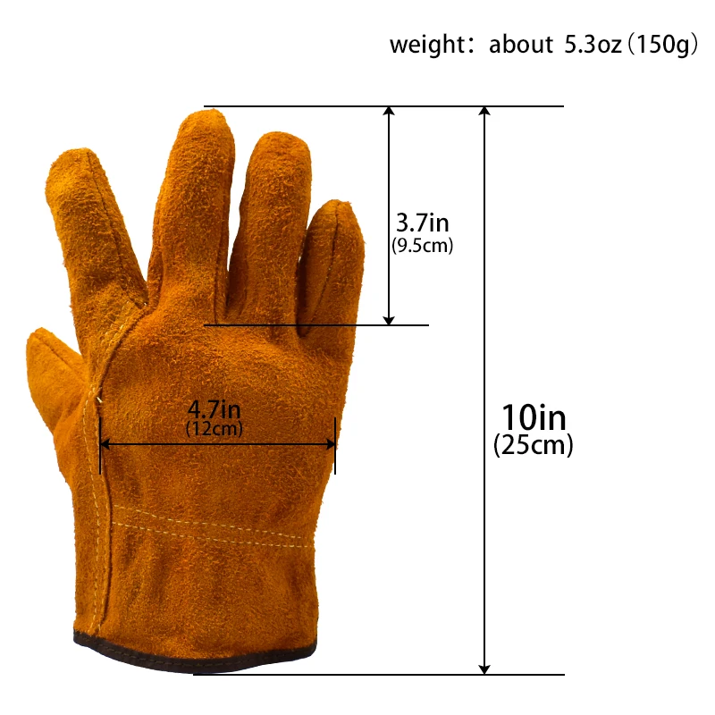 1 Pair Labor Protection Cowhide Gloves Double-layer Yellow Safety Welding Wear-resistant Gloves Personal Protective Equipment