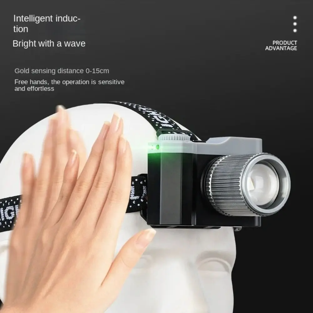 Type -C Rechargeable LED Induction Headlamp High Powerful Waterproof Fishing Headlight Emergency Zoom Flashlight