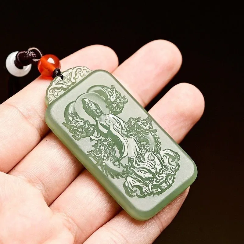 قلادة قوانيين باللونين الأزرق والأبيض، ملحقات الرقبة على شكل قلادة من اليشم لحماية كولون