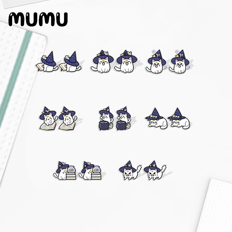 2023 New Witch Cat Acrylic Stud Earring Lovely Cats Handmade Earrings Resin Epoxy Jewelry Gifts Friend