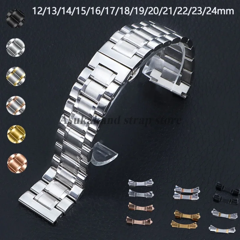 12/13/14/15/16/17/18/19/20/21/22/23/24 مللي متر الفولاذ المقاوم للصدأ حزام (استيك) ساعة ل ل لونجين حزام الرجال المعادن منحني نهاية سوار استبدال