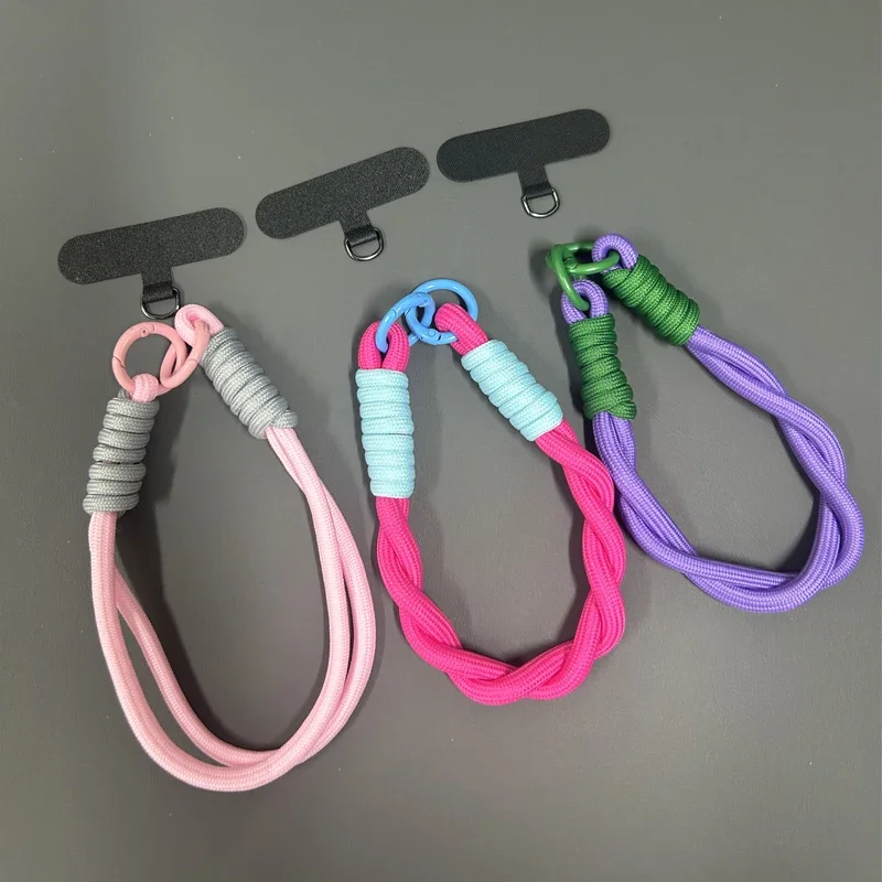 Universal Braided Mobile Phone Lanyard Strap Hanging Chain Ring Cord with Patch Wrist Strap Cell Phone Detachable Rope Keychain