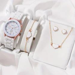 5Pcs/set Fashion Women Watch Round Dial Classic Watches Women Simple Clock& Jewelry Set For Female Gift