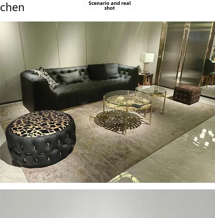 HT living room home haute couture designer villa brass leaf art tempered glass