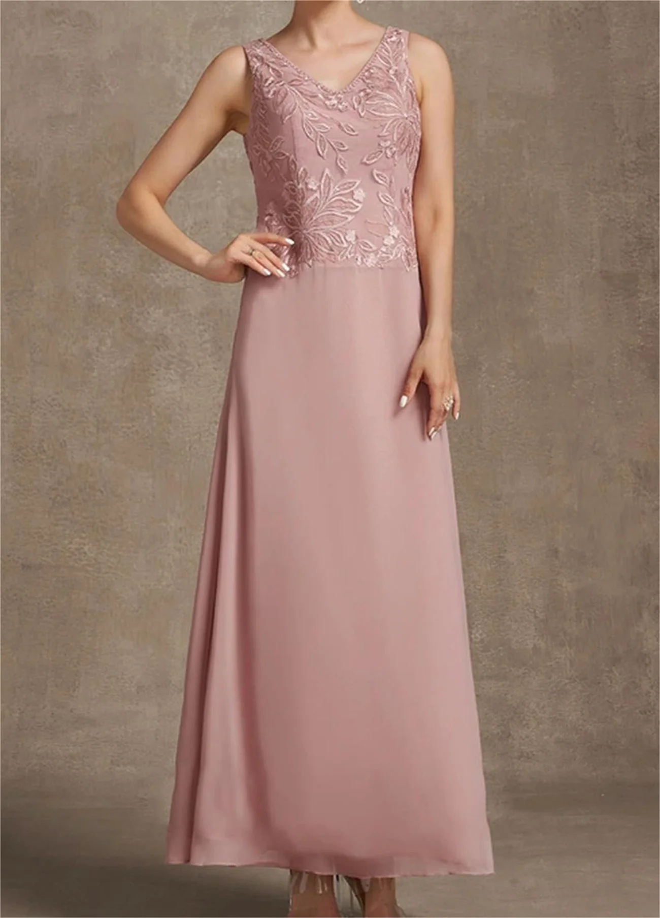 Braut Mutter Kleid V-Ausschnitt ärmellose Blatt Spitze Chiffon rosa Abend Duo Set von eleganten Langarm Jacke maßge schneiderte Kleider 2024