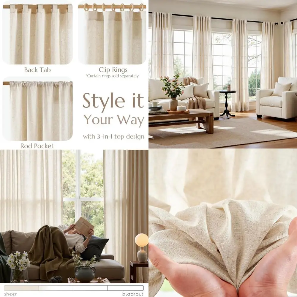 

Натуральные льняные шторы цвета экрю, 127 см (ширина) x 259 см (длина), комплект из 2 панелей для домашнего декора