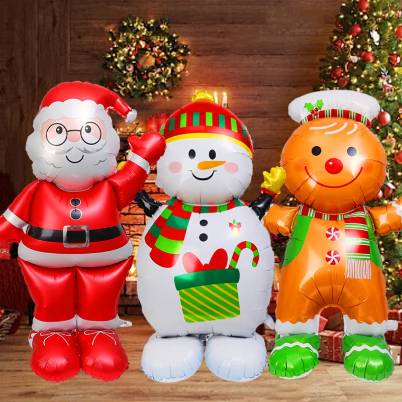 Christmas Large Standing Balloons 3D Inflatable Aluminum Foil Balloon Santa Claus Snowman Xmas Party Home Decors Supply Kid Gift