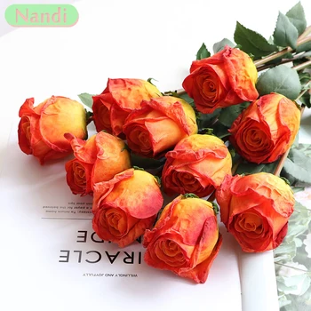 불 볶은 싱글 로맨틱 번트 에지 로즈 컬링 시뮬레이션 꽃, 가짜 꽃, 거실 테이블 꽃 장식, 2 개