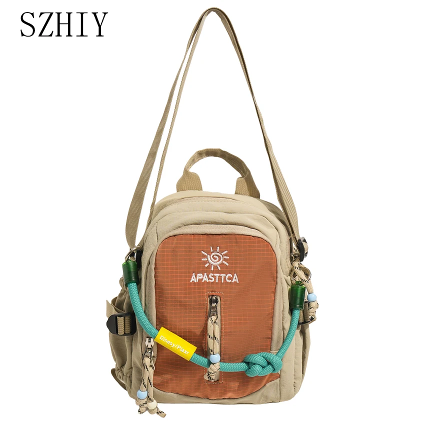Multi Layer Kettle Bag Designe Contrasting Color Crossbody Purse for Girls Travel Leisure Shoulder Bag Nylon Waterproof Handbag