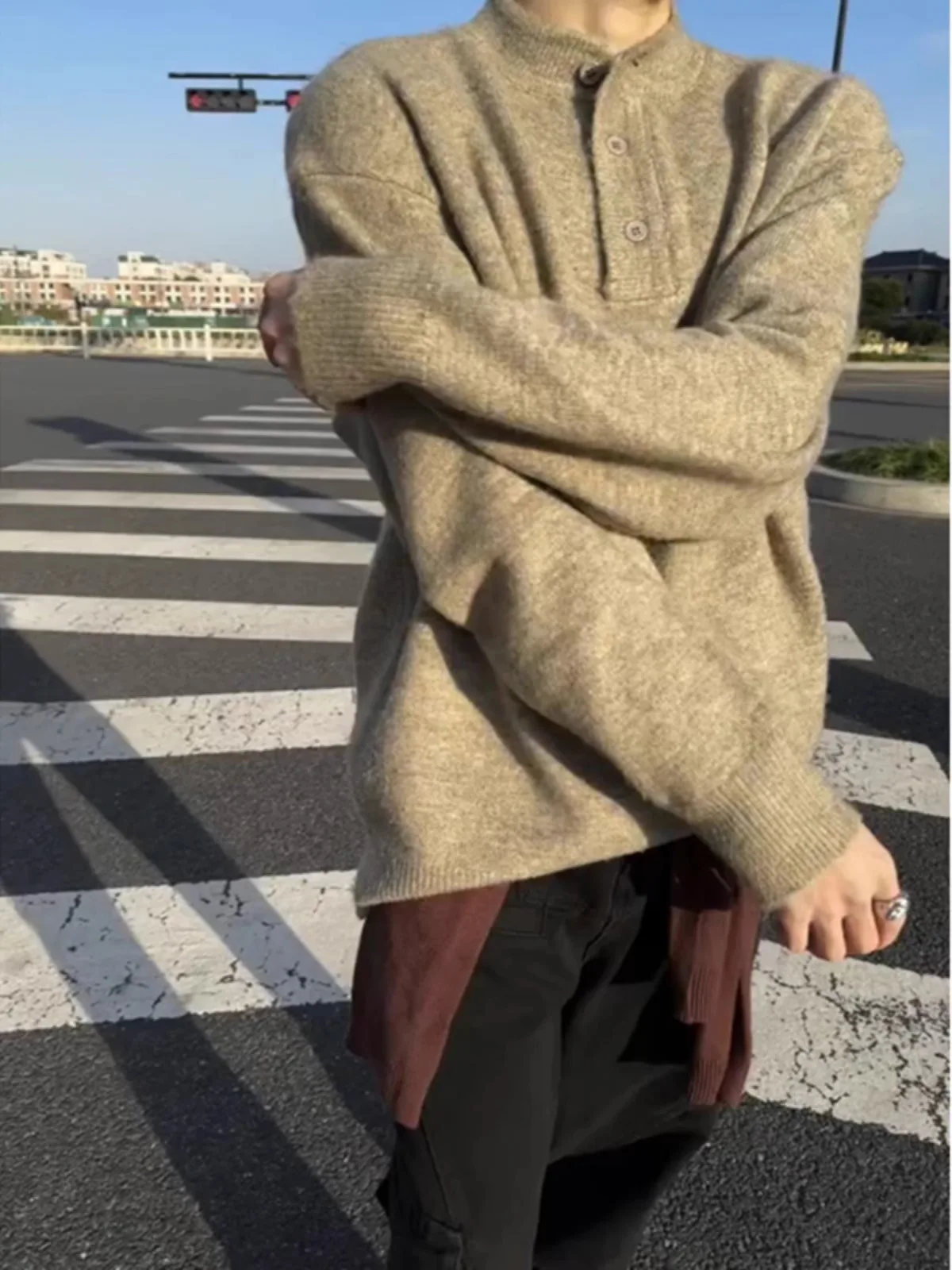 

Легкий вязаный свитер American Cleanfit V-Ne, мужской пуловер, осень-зима, ленивый базовый слой, трикотаж с воротником Генри