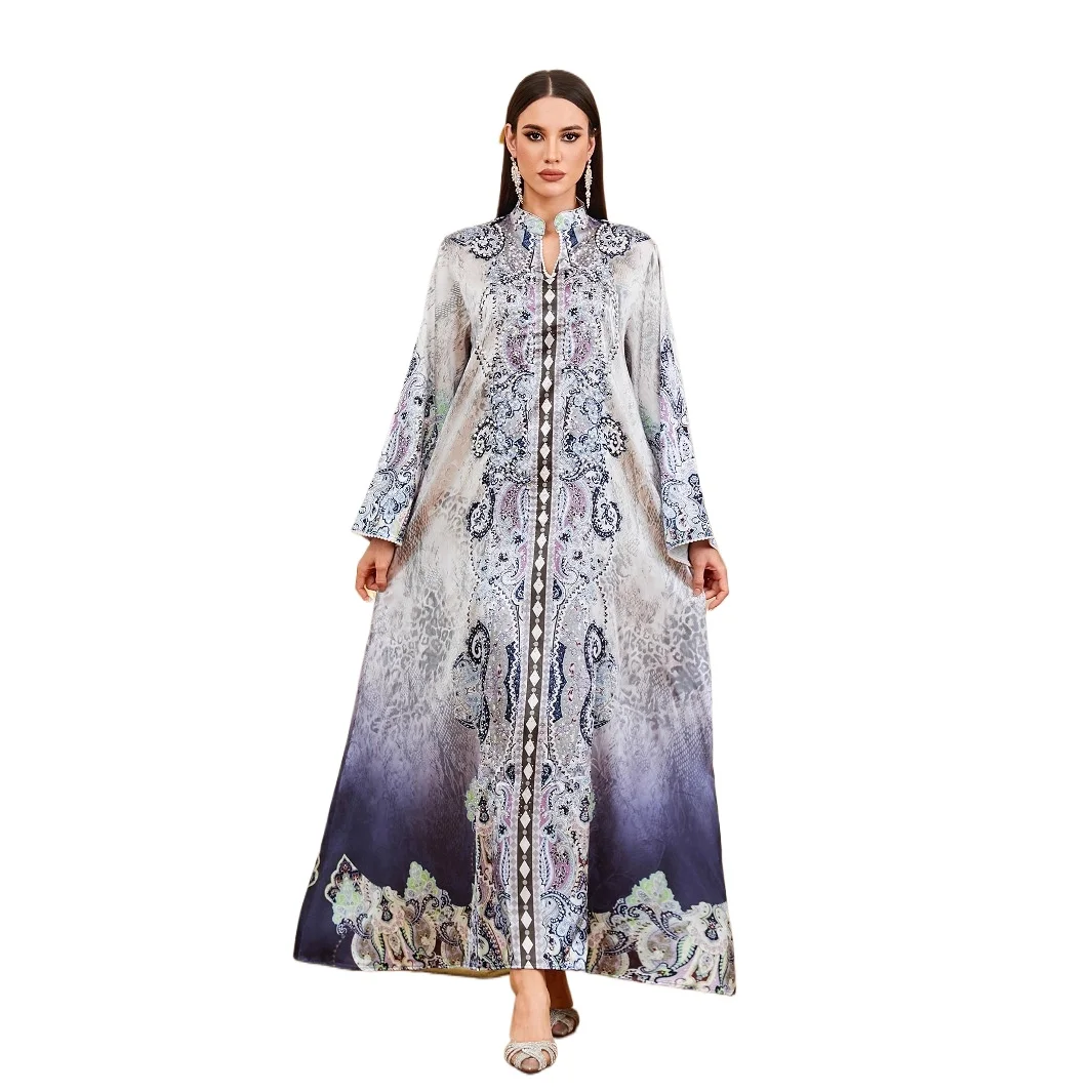

Muslim robe printed with pearl decoration, Abaya light luxury women's dress