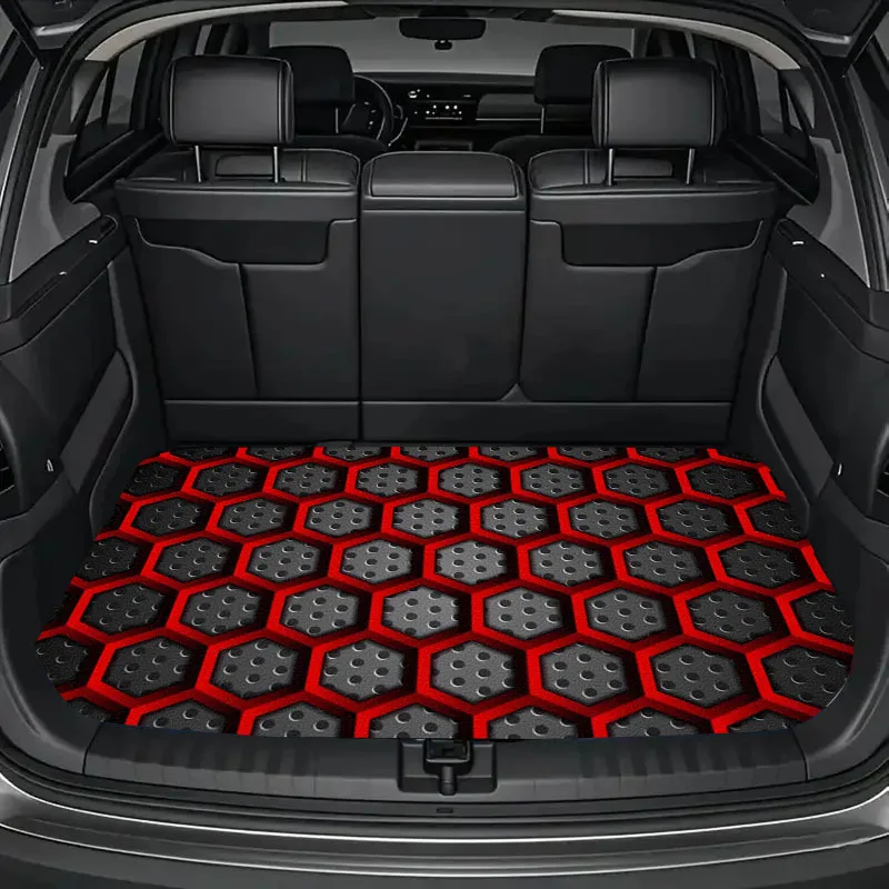 1pc Hexagon Red Printed Trunk Mat, Outdoor Placemats, Size, Trunk Cargo Protection Mat | Trunk Floor Mat For Cars, Trucks, S
