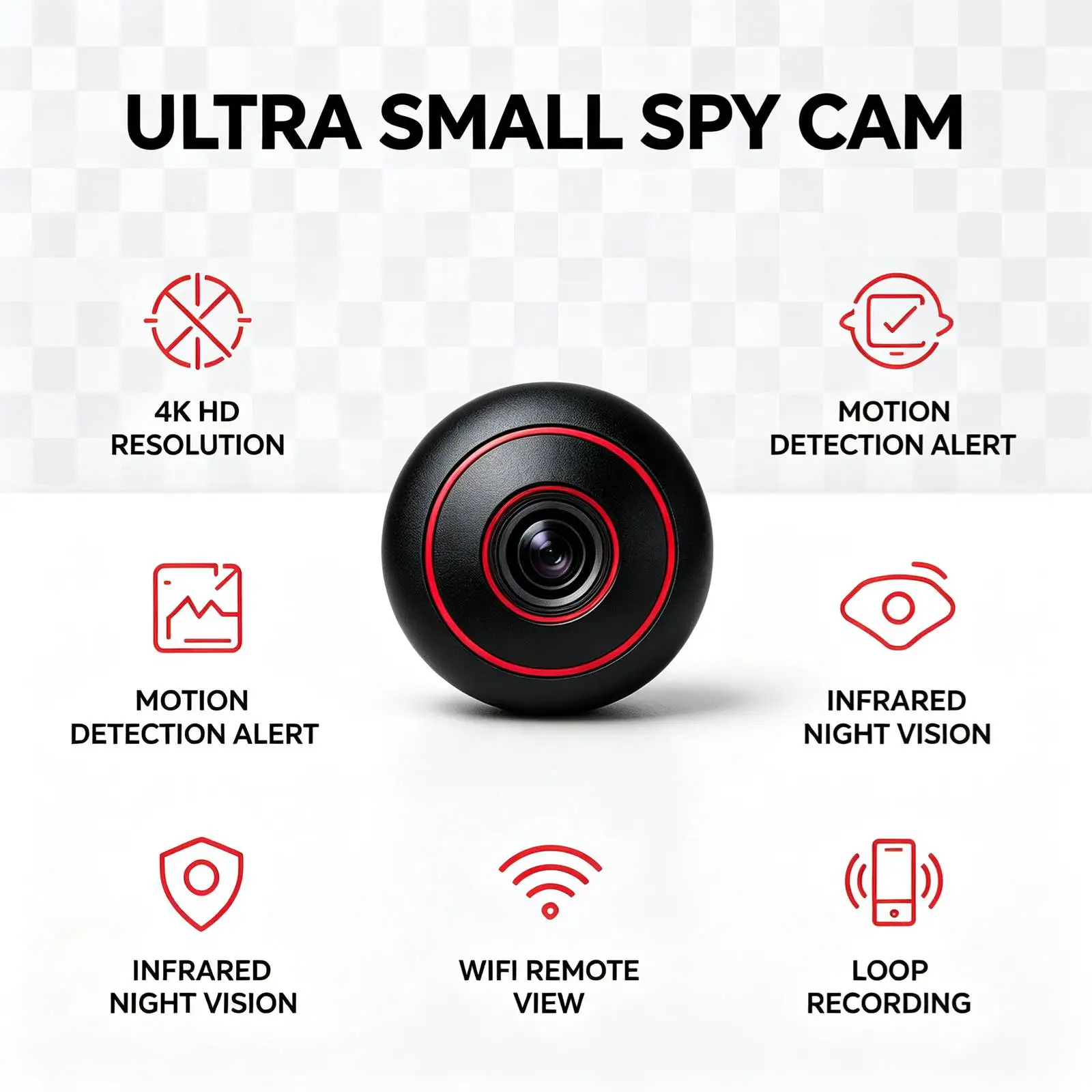 T8 Mini WiFi  Camera, 4K HD Small Nanny Cam with Infrared Night Vision, Smart Motion Detection Alert Push, Two‑Way Audio Intercom, Remote Phone Live View & Video Playback, TF Card & Cloud Storage, Multi‑User Sharing, Wireless Tiny Portable Surveillance Ca