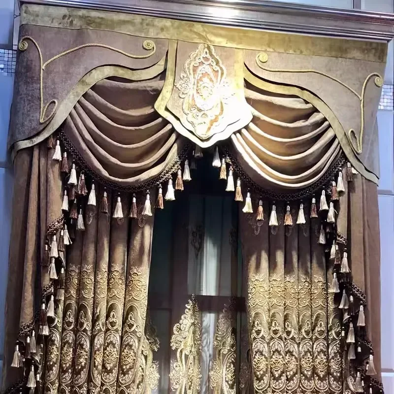 European Style New Chenille Embroidered Curtain For Living Room Bedroom Dining Tulle Valance Luxury Retro Classic Fashion Decor