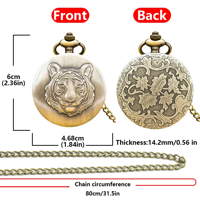 Steampunk 빈티지 청동 동물 호랑이 석영 주머니 시계 목걸이 펜던트 시계 체인 남성 여성 체인 선물