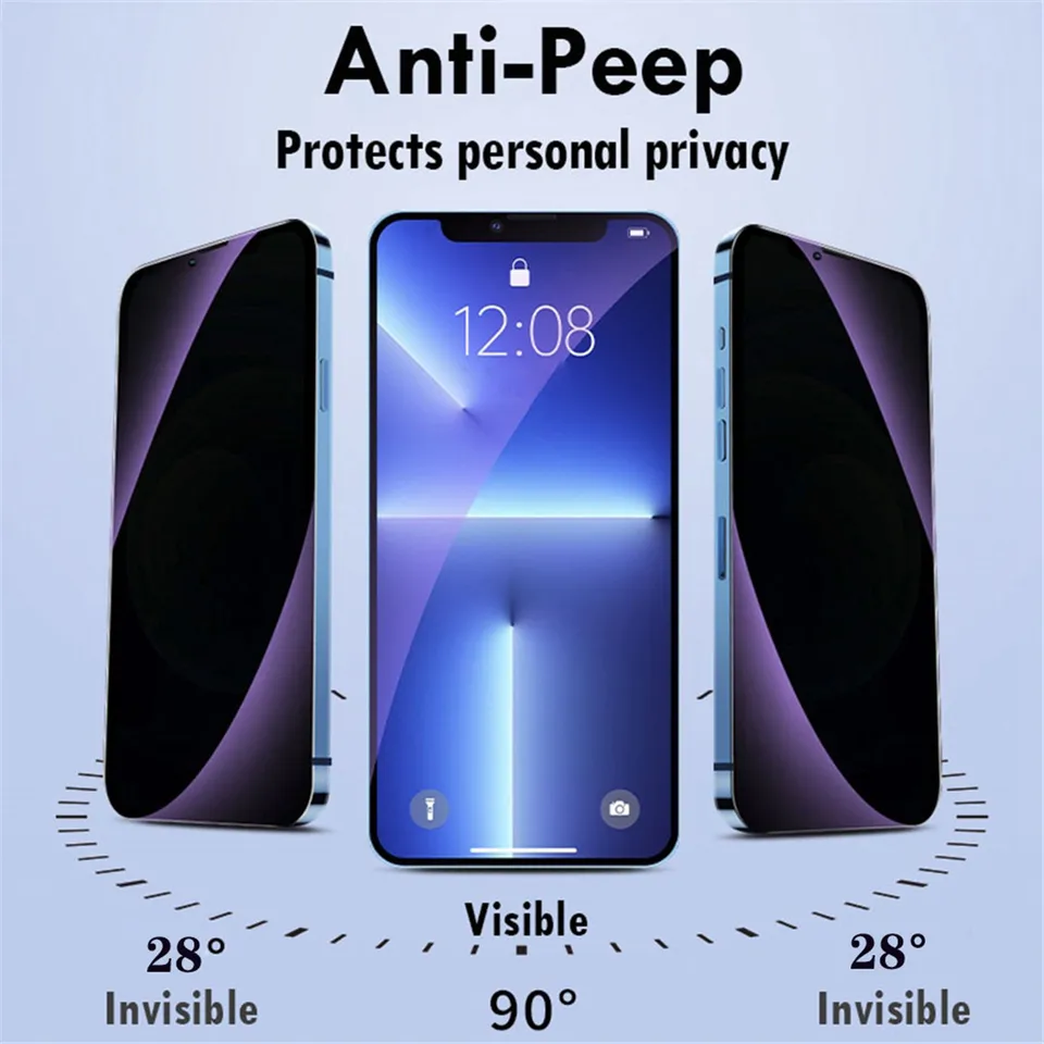 1-3 Piezas Vidrio Templado de Privacidad Anti-Luz Azul para iPhone 17 16 16E 15 14 13 12 11 Pro Max Plus Mini Protección de Pantalla 4