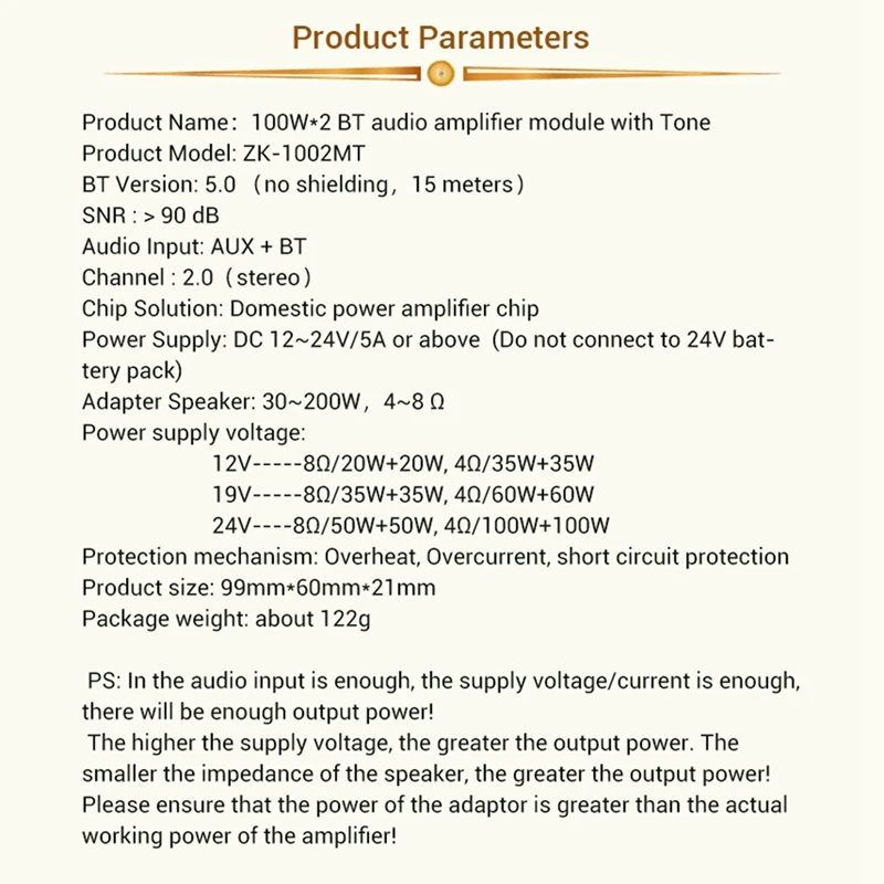 ZK-1002MT Bluetooth 5.0 Power Amplifier Board 100W Channel Amplifier Board Kit With Short Circuit Protection APP Control Durable