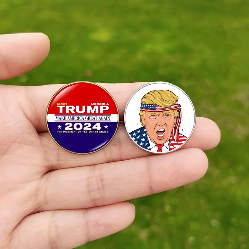 Trump 2024 Glass Pin Glass Cabochon Metal Lapel Pins Save America Again Fans Gift USA Flag Badge Backpack Brooch