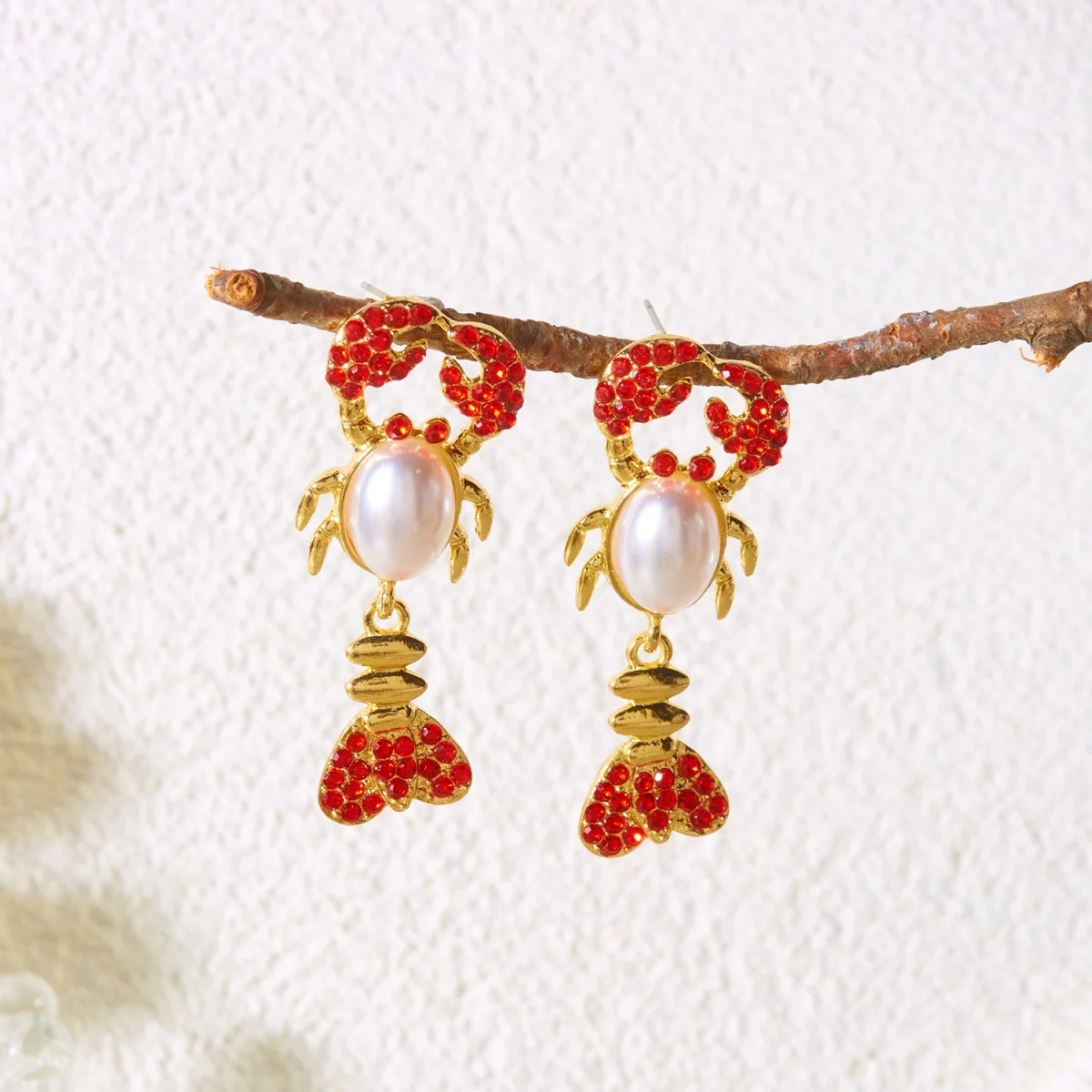 Kreative, übertriebene rote Strass-Hummer-Ohrhänger für Damen und Herren, glänzende, modische Meerestier-Sommerohrringe, Partyschmuck – Detail 24