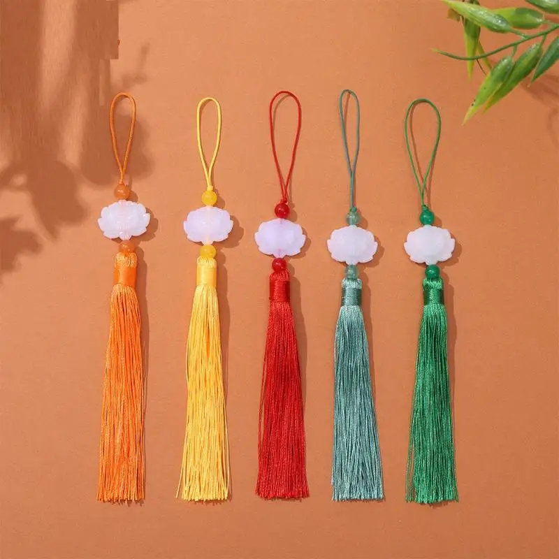 Handmade Colorful Lotus Tassel Pendants With Soft Silky Fringe: White Resin Car Bags Home Decor Gifts