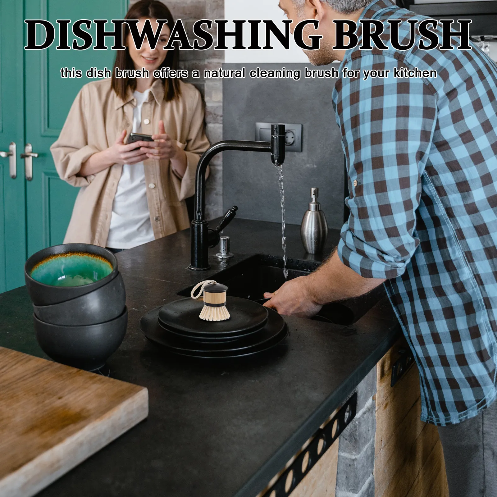 Dish Brush Bamboo - Eco Bamboo Dish Scrub Brush Sturdy