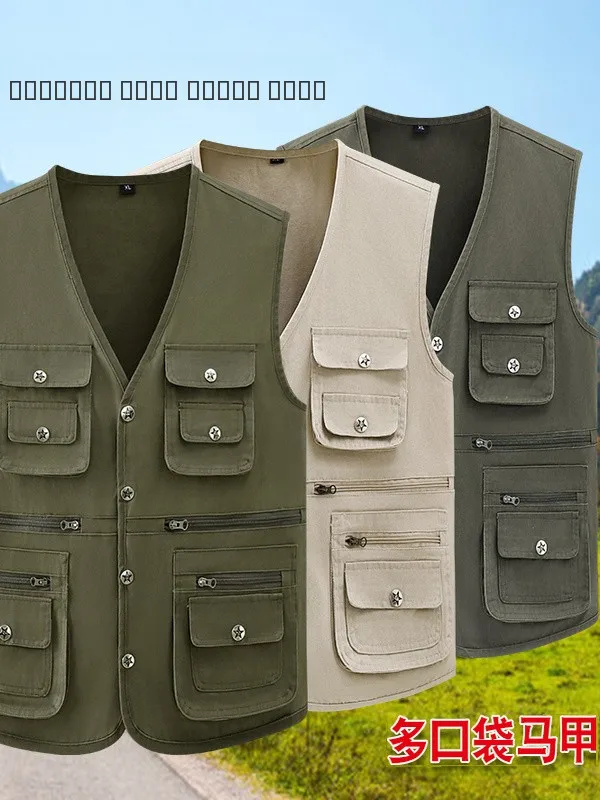 

Men's Pure Cotton Waed Multi-ket Vest Outdoor Photoaphy Fiing Vest Dad oulder Pad Busin Gentleman Sle V-Ne