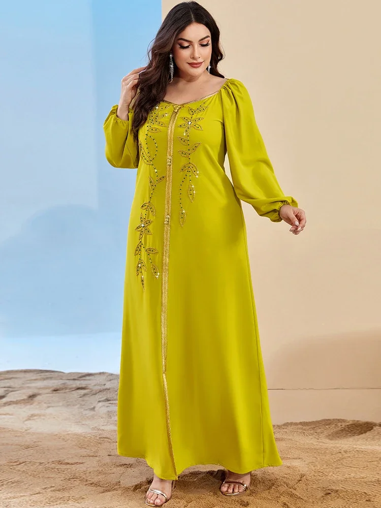 Eid Ramadan Long Dress for Women Jalabiya Party Dresses Muslim Abaya Diamond Maxi Robe Moroccan Caftan Party Vestidos 2025