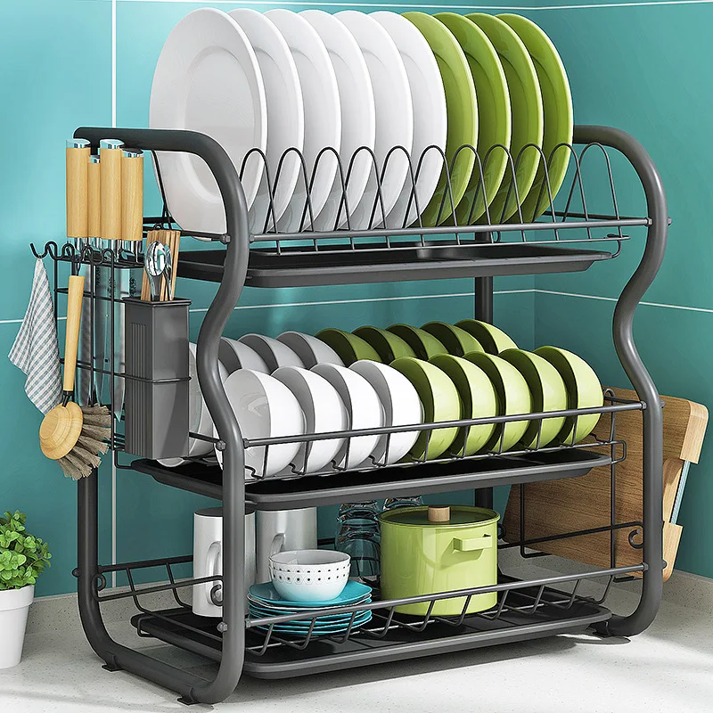 

Three Layers Large Size Draining Dish Rack Storage Kitchen Multi-functional Tableware Shelf Organizer Household Storage Holder