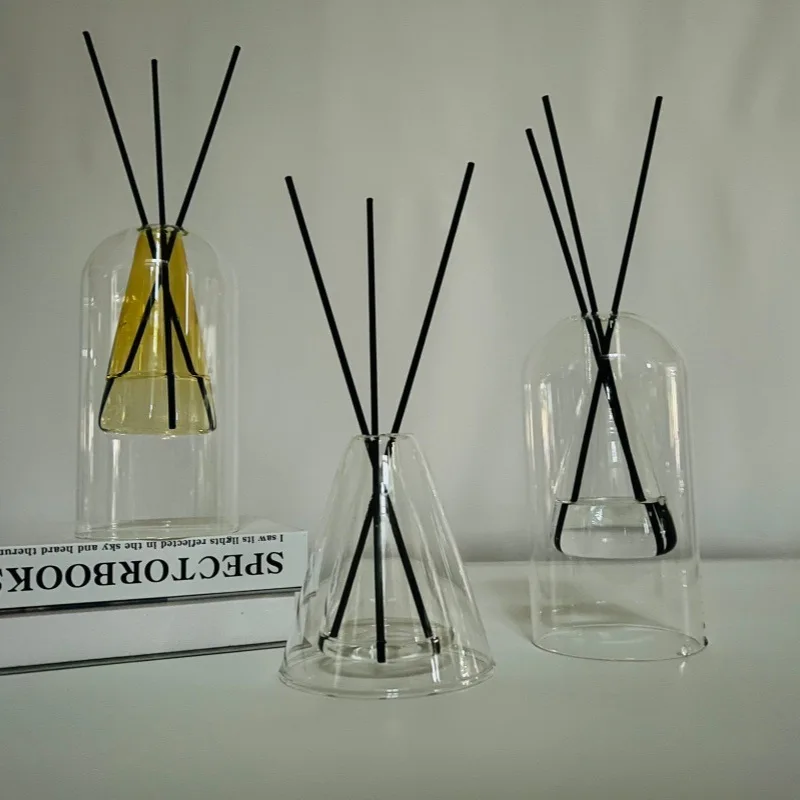 Double Layered Glass Aromatherapy Bottle, Fragrance Diffuser, Empty Bottle, Reed Decoration, Mini Small Flower Bottle Decoration