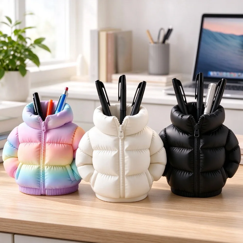 3D Printed Jacket Shaped Pen Holder Mini Down Coat Desktop Organizer Plastic Stationery Storage Box For Pen Pencils Makeup Brush