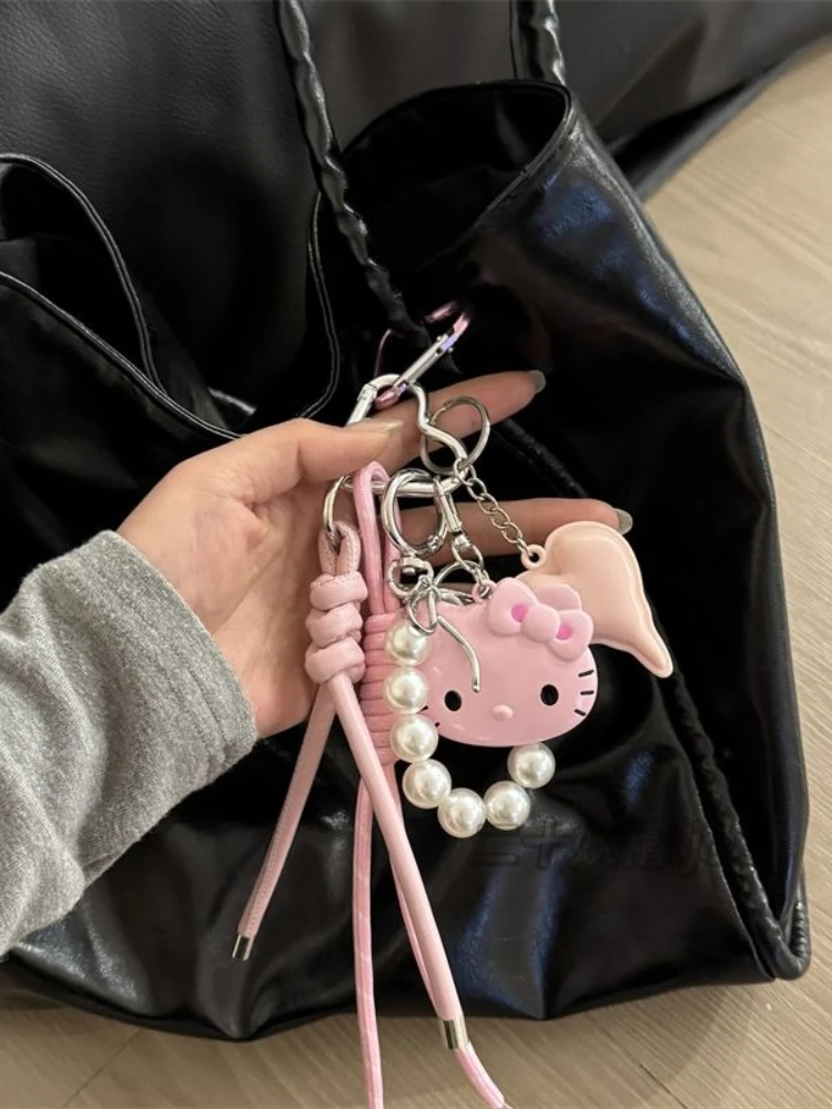 Hallo Kitty hausgemachte Schlüsselanhänger Leder Mädchen Anhänger Tasche geflochtenes Seil Lanyard Schlüsselanhänger Anhänger Zubehör Geschenk für Rucksack Taschen