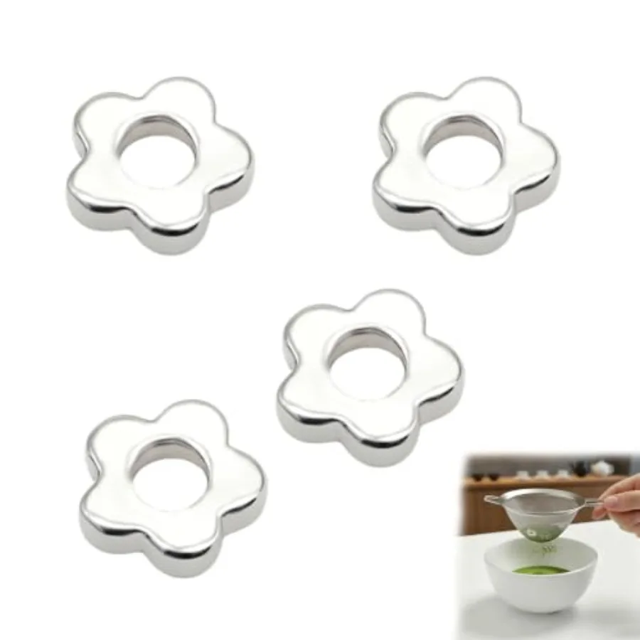 4pcs Matcha Sieve Flower-Shaped Fine Mesh Strainer Matcha Sifter Beads Stainless Steel for Tea Ceremony Kitchen Barista Smooth