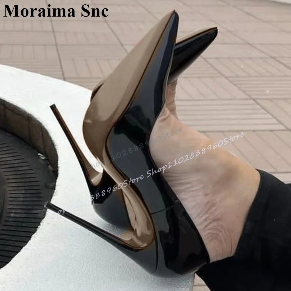 Trendy Black Mirror Patent Leather Pumps Thin High Heel Shoes For Women Slip On Pointed Toe 2025 Fashionable Zapatos Para Mujere